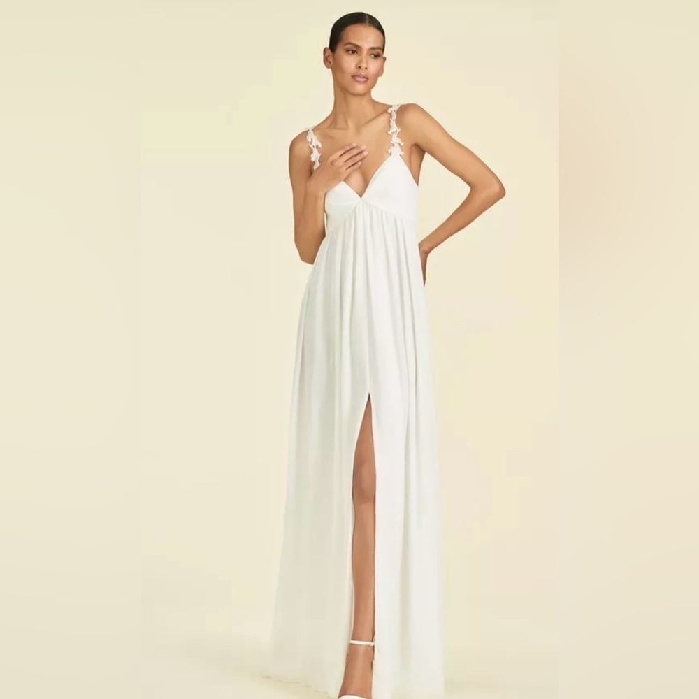 Sachin Babi Sabrina White Drape Chiffon Wedding Bridal Romantic Gown Womens 8